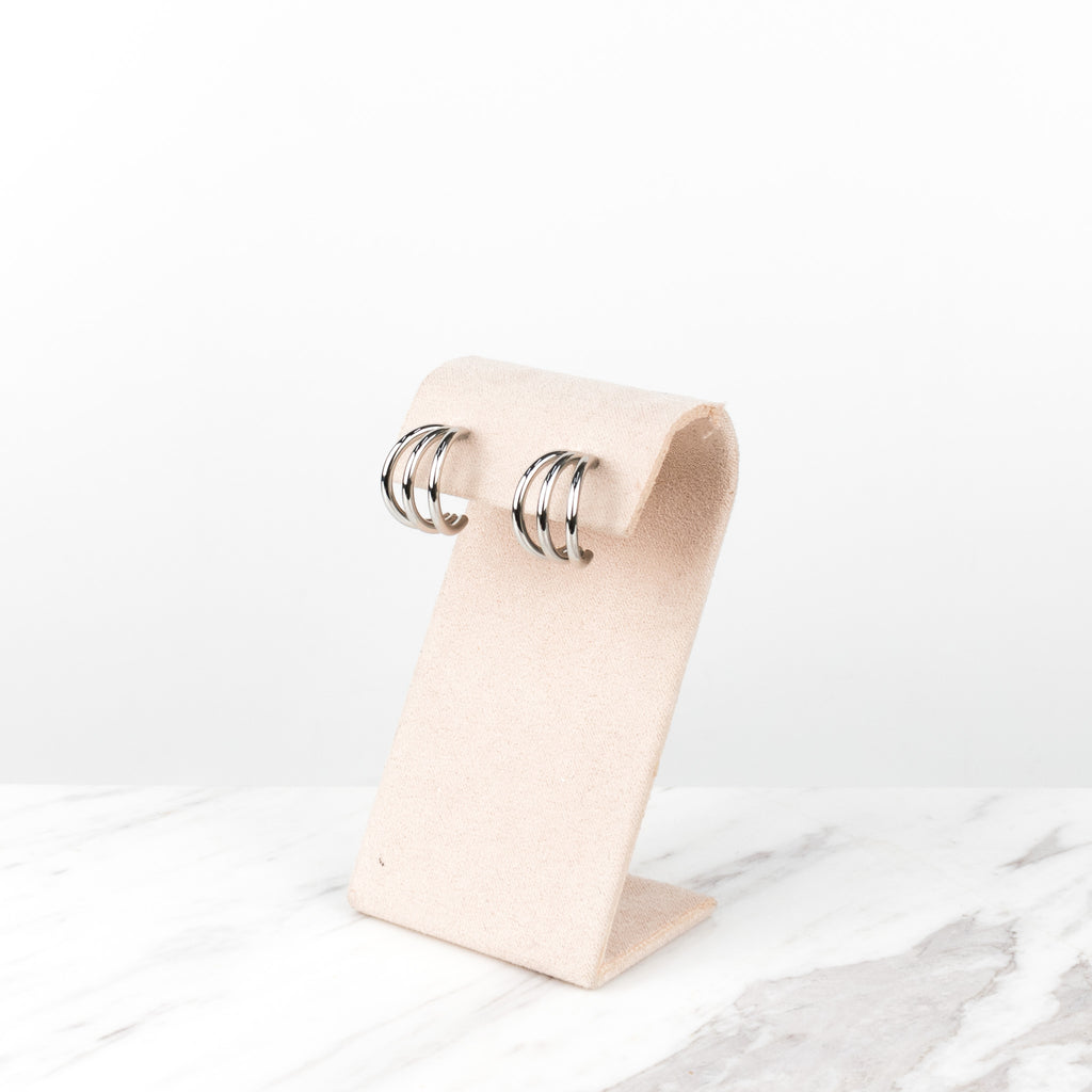 Skinny small  silver triple hoops