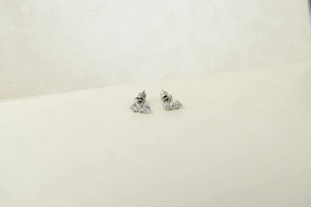 Aretes 3 Rombos de Zirconia Plateado en Chapa de Rodio