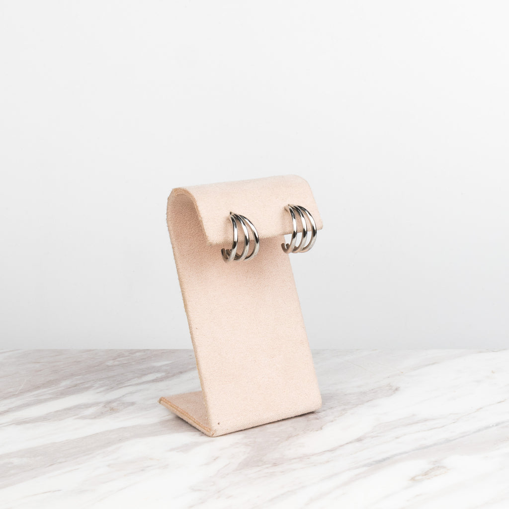 Skinny small  silver triple hoops