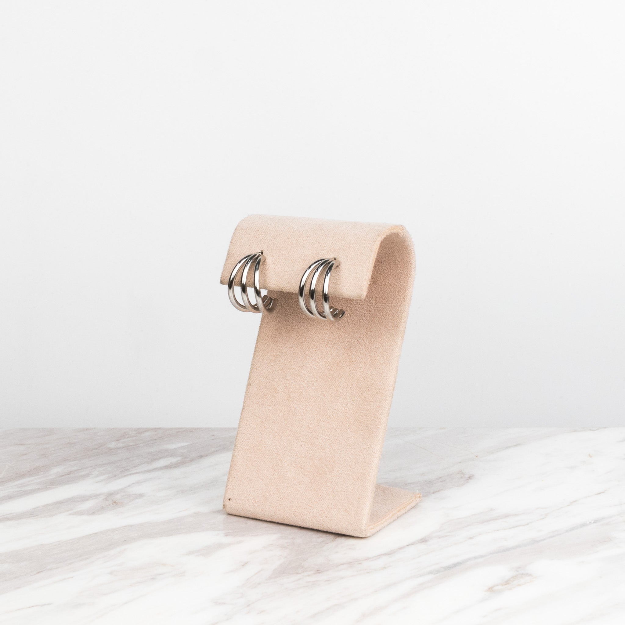 Skinny small  silver triple hoops