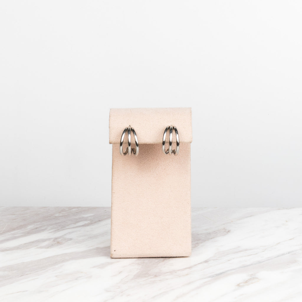 Skinny small  silver triple hoops