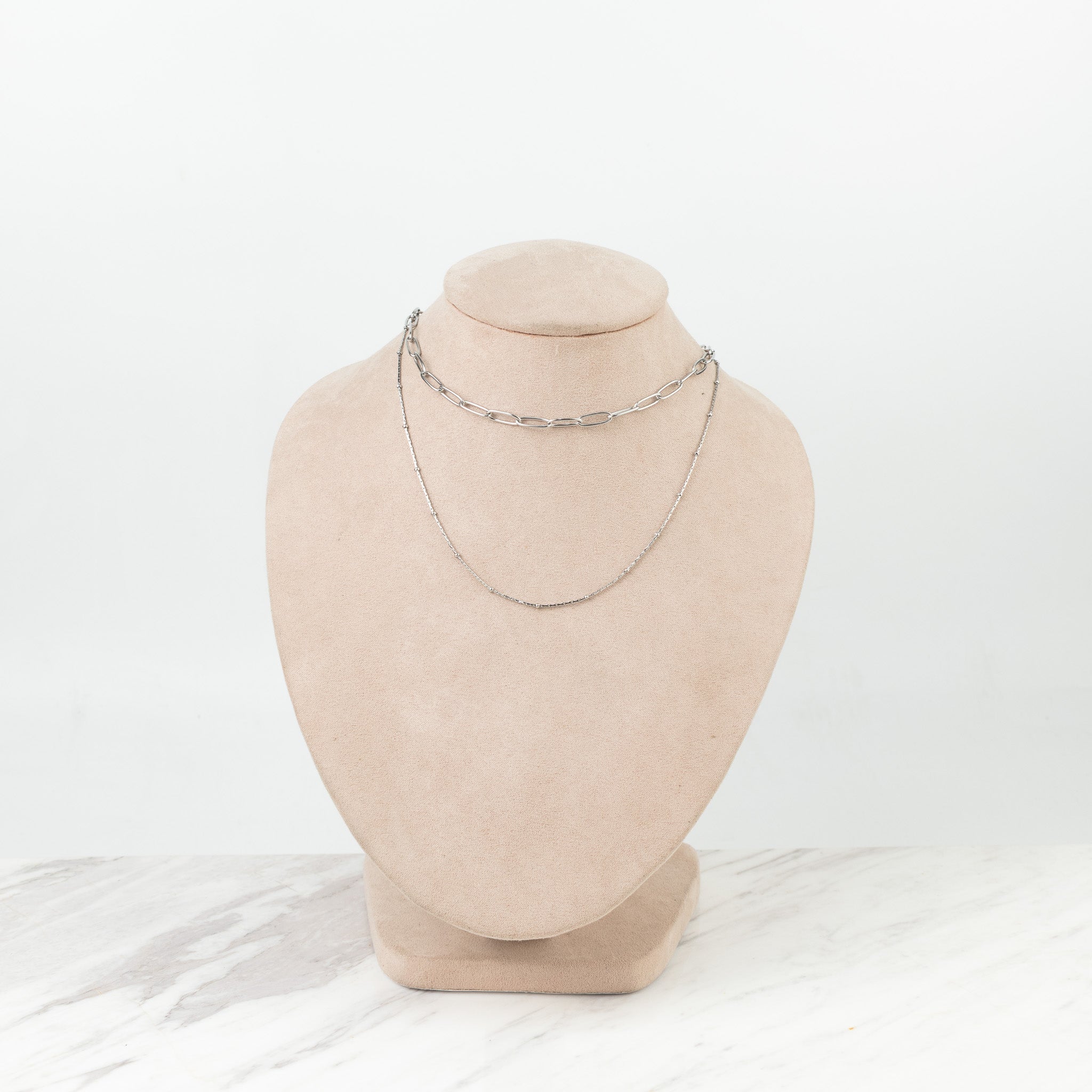 Collar doble con eslabones plateado