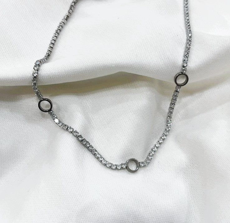 Collar Tennis con Círculos en Acero Inoxidable con Zirconia