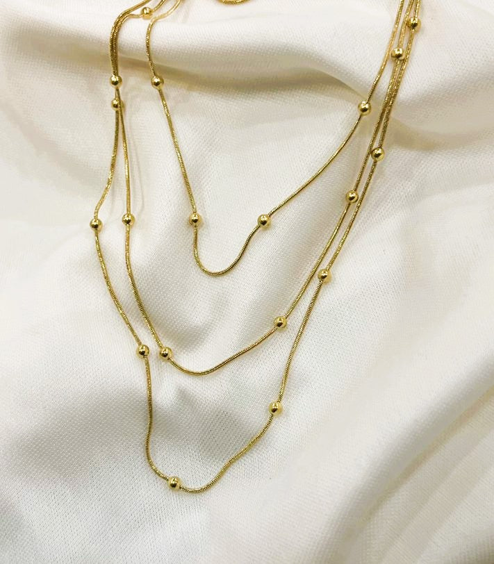Collar Triple Víbora con Bolitas en Acero Inoxidable