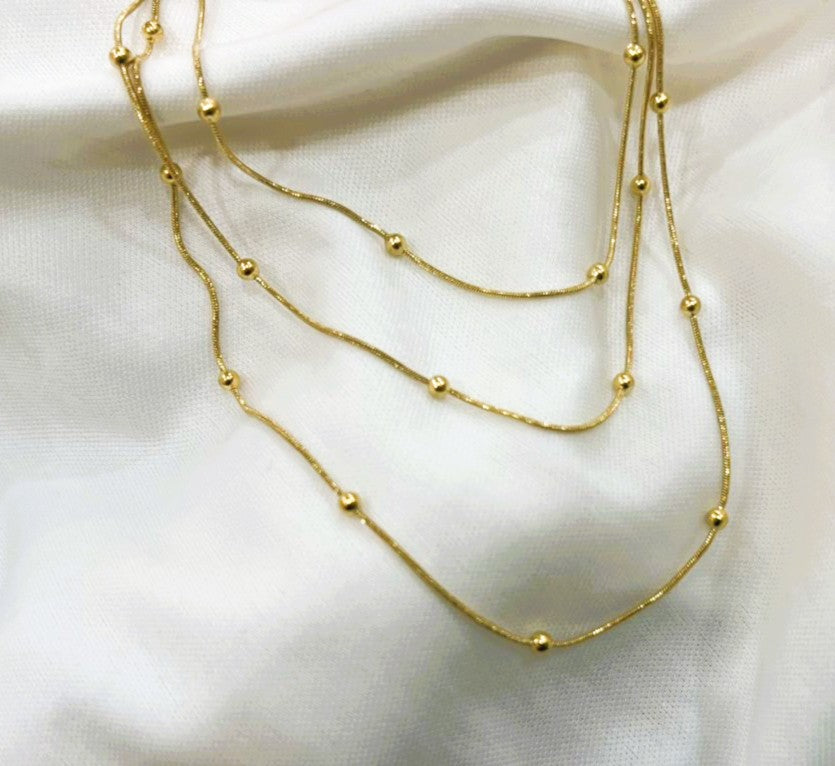 Collar Triple Víbora con Bolitas en Acero Inoxidable