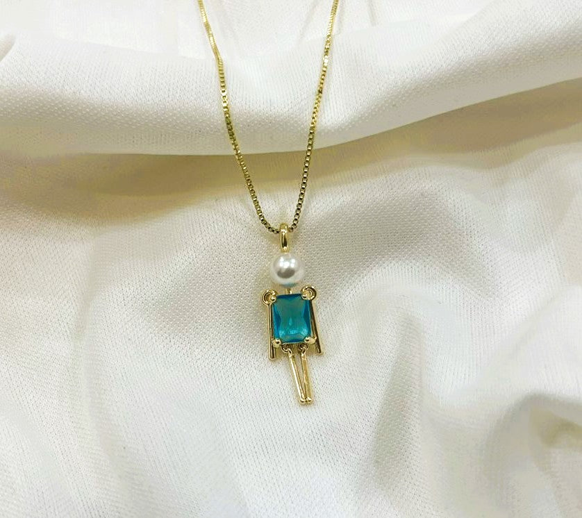 Collar con Dije de Niño Azul en Acero Inoxidable con Zirconia