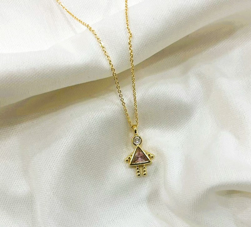 Collar con Dije de Niño o Niña en Chapa de Oro con Zirconia