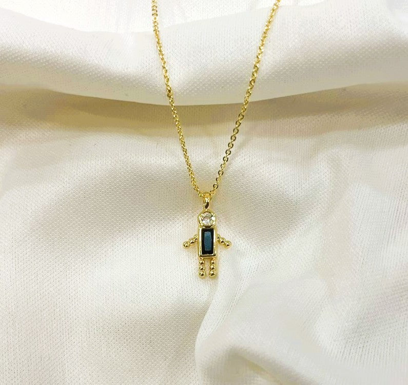 Collar con Dije de Niño o Niña en Chapa de Oro con Zirconia