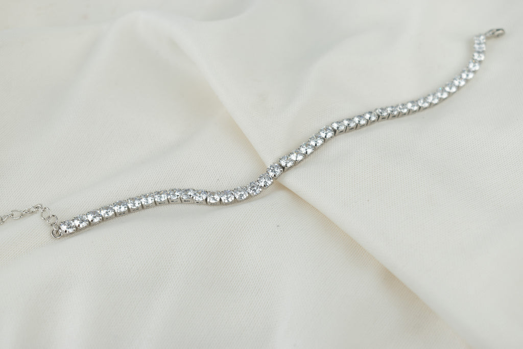 circular silver tennis bracelet