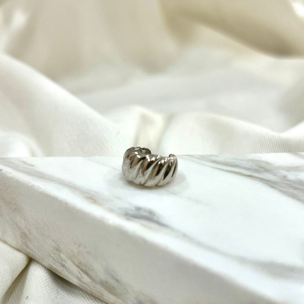 Silver crossaint earcuff